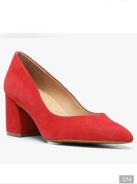 New NYDJ Red Solimar Faux Suede Block Heels Size Woman's 9